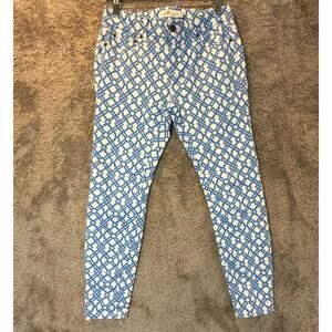 Vineyard Vines Blue White Lattice Print Ankle Jeans Pants Women's 6